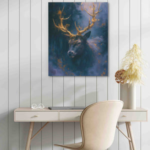 a painting of a deer with antlers on it's head