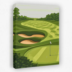 a painting of a golf course with a green