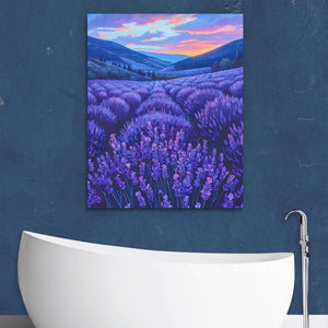 a painting of a field of lavender flowers