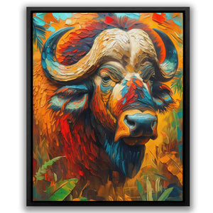 a painting of a buffalo with colorful colors