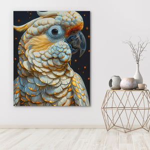 a painting of a parrot on a wall