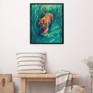 a picture of a tiger swimming in the water