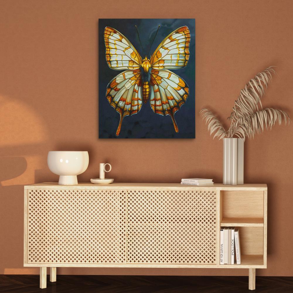 a painting of a butterfly on a black background