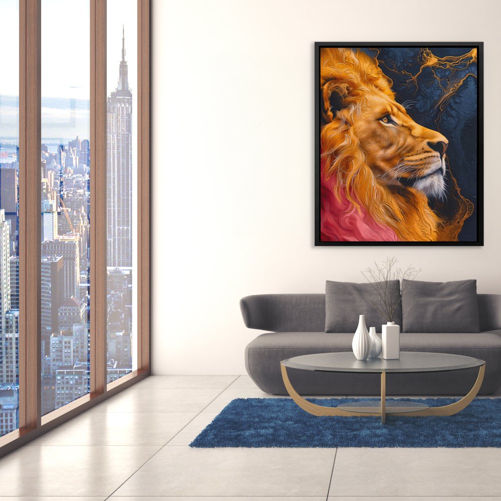 a painting of a lion on a white wall