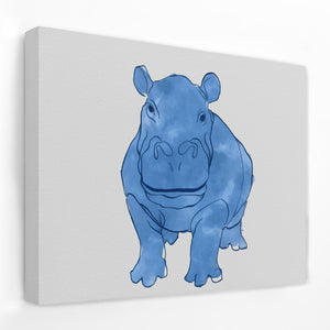 a drawing of a blue rhinoceros on a white background