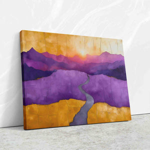 a painting of a purple and yellow landscape