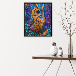 a painting of an owl sitting on a table