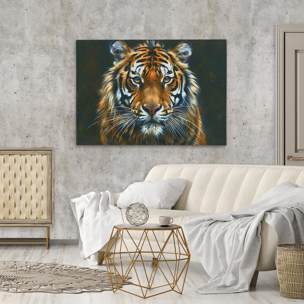 a painting of a tiger on a black background