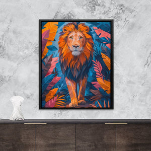 a painting of a lion on a wall