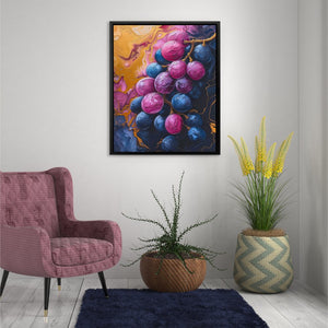 a painting of a bunch of grapes hanging on a wall