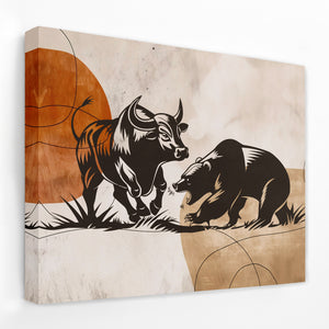 a painting of a bull and a bear on a wall