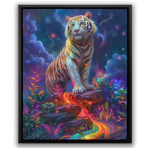 a painting of a tiger sitting on a rock