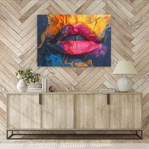 a painting of a woman's lips on a wall