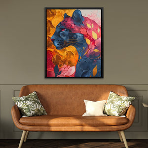 a living room with a couch and a painting on the wall