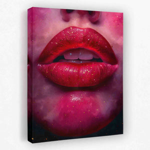 a painting of a woman's lips with glitter on them