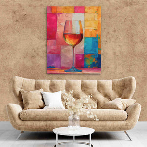 a painting of a glass of wine on a wall