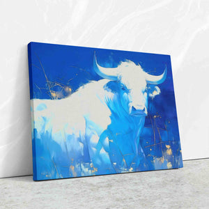 a painting of a bull is on a wall