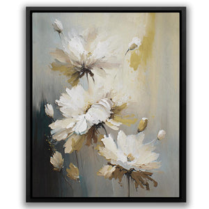 a painting of white flowers on a gray background