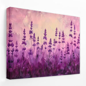 a painting of purple flowers on a white wall