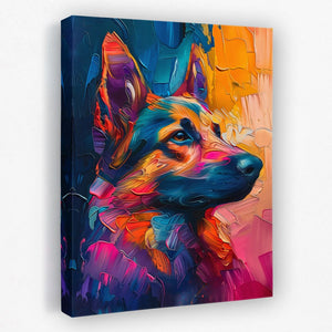 a colorful painting of a dog on a canvas