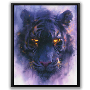 a painting of a tiger with glowing eyes
