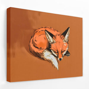 a painting of a sleeping fox on an orange background
