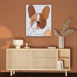 a painting of a brown and white dog on a brown wall