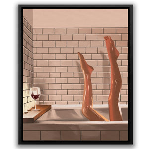 a painting of a person laying in a bathtub