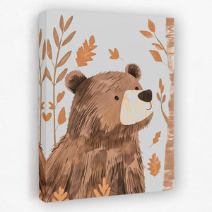 a painting of a brown bear surrounded by leaves