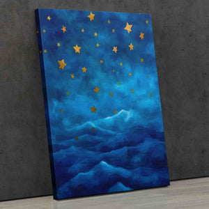 a painting of a blue sky with gold stars