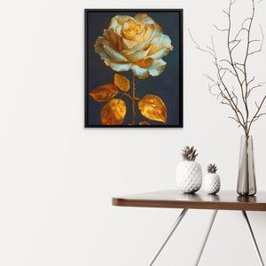 a painting of a yellow rose on a white wall