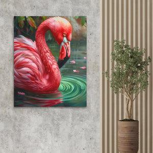 a painting of a pink flamingo in the water