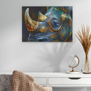 a painting of a rhino's head on a wall