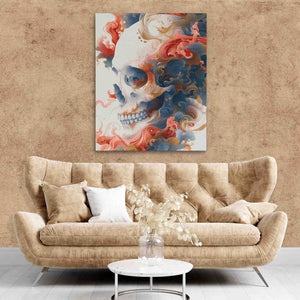 a living room with a couch and a painting on the wall