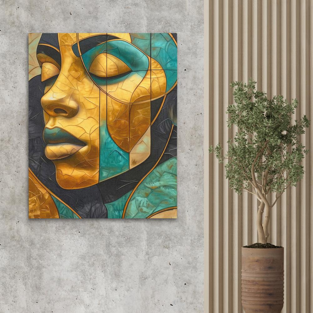 a painting of a woman's face on a wall