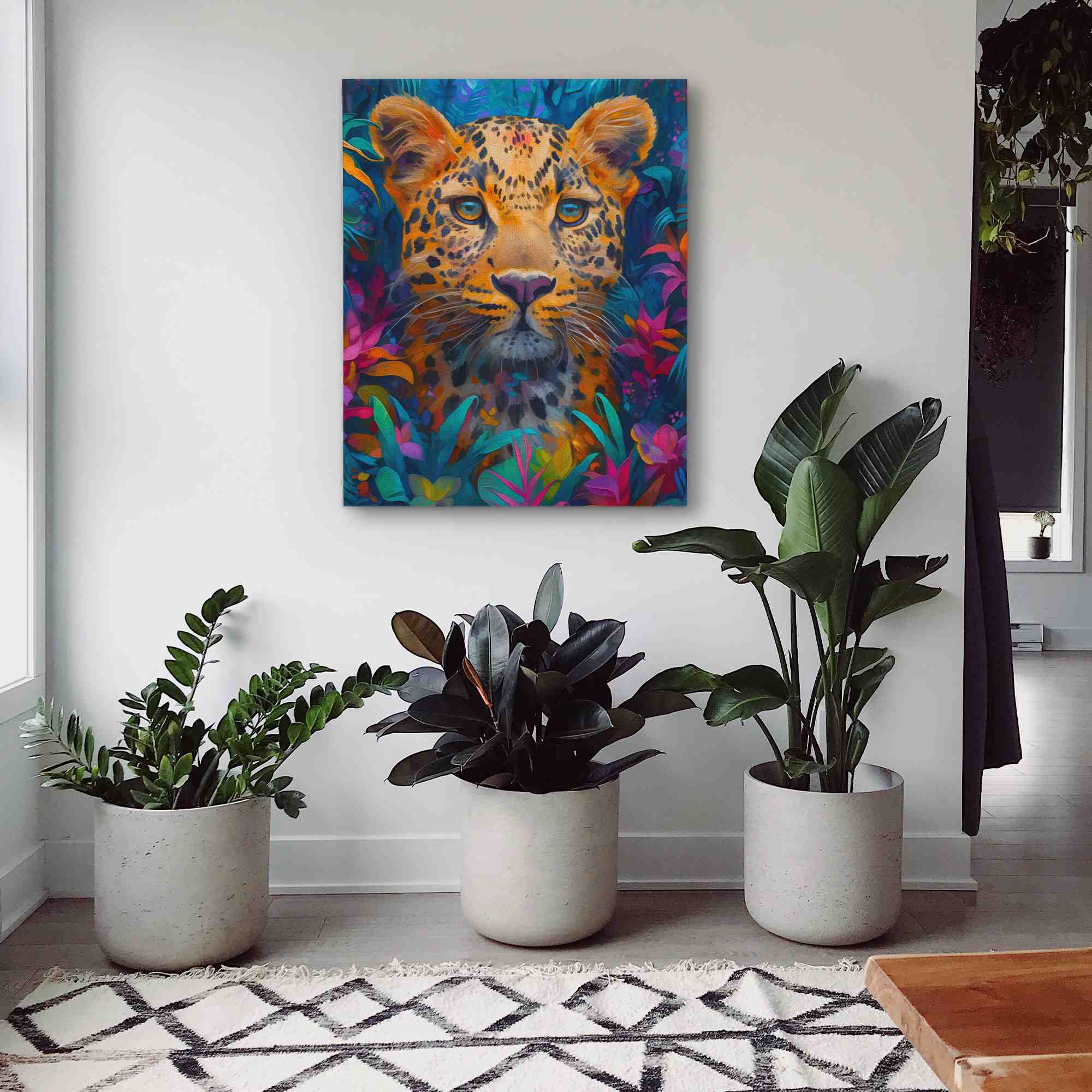 a painting of a leopard in the jungle