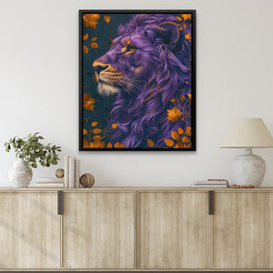 a painting of a lion surrounded by flowers