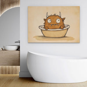 a bathroom with a bathtub and a painting on the wall