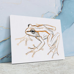 a card with a drawing of a frog on it