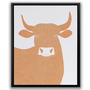 a picture of a brown cow with horns