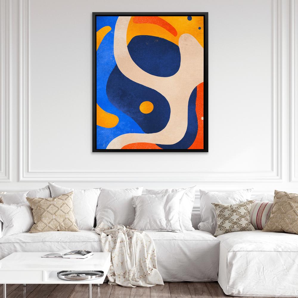 a colorful abstract painting on a white wall