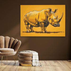 a painting of a rhino on a brown wall