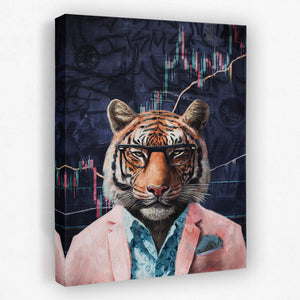 a painting of a tiger wearing a pink suit