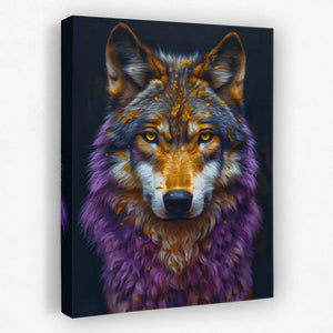 a painting of a wolf's face on a black background