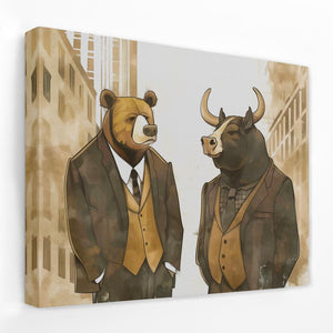 a painting of two bears dressed in suits