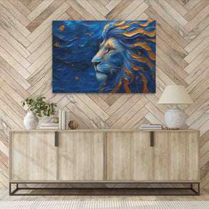 a painting of a lion on a wall