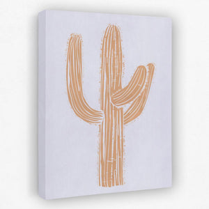 a white canvas with an orange cactus on it