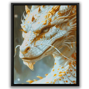 a painting of a white dragon with yellow spots