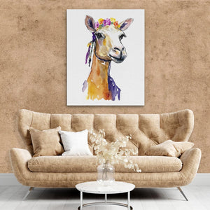 a painting of a giraffe in a living room