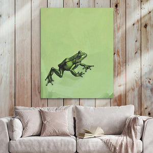 a painting of a frog on a green background